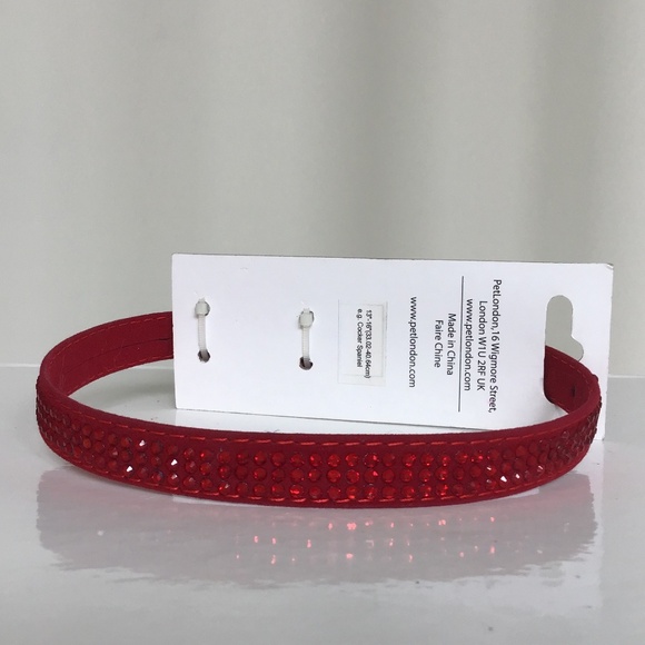 Pet London ruby red velvet like dog collar with bling size M - Picture 2 of 8